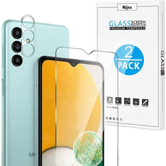 Njjex Galaxy A12 / A12 Nacho / A13 5G Tempered Glass Screen Protector & Camera Lens Protectors, Anti-Scratch, Anti-Fingerprint, Bubble Free,