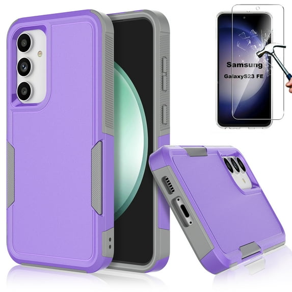 Njjex for Galaxy S23 FE 5G Phone Case,360°Full Body Shockproof Heavy Duty Protection With Tempered Glass Screen Protector Case Cover for Samsung Galaxy S23 FE 6.4" 2023 (Purple)