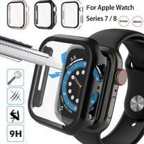 Njjex Hard PC Case with Tempered Glass Screen Protector For Apple Watch Series 8 Series 7 41mm; Ultra-Thin Scratch Resistant Overall Protective Cover for iWatch S8 / S7; Black