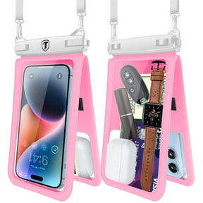 Njjex Large Waterproof Phone Lanyard Case - 1 Pack, Double Space Waterproof Phone Case with iPhone 14/13/12/11 Pro Max/Pro/8 Plus, Galaxy S23/S22/S21/S10/Note 20/10/9 , Dry Bag for Vacation-Pink