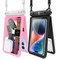 thumbnail image 1 of Njjex Large Waterproof Phone Lanyard Case -2 Pack,Double Space Waterproof Phone Case with iPhone 14/13/12/11 Pro Max/Pro/8 Plus, Galaxy S23/S22/S21/S10/Note 20/10/9,Dry Bag for Vacation-Black+Pink, 1 of 7