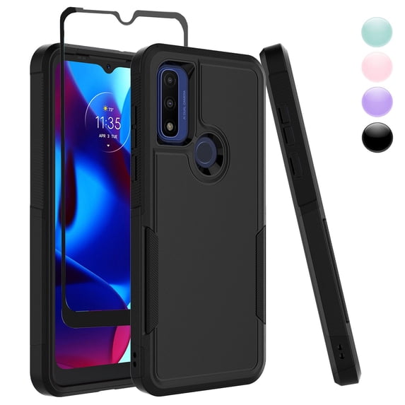 Njjex Moto G Pure Case With Screen Protector Military Grade Full Body Double Layer Protection Shock and Drop Resistant TPU Durable Removable for Motorola Moto G Pure Phone Case - Black