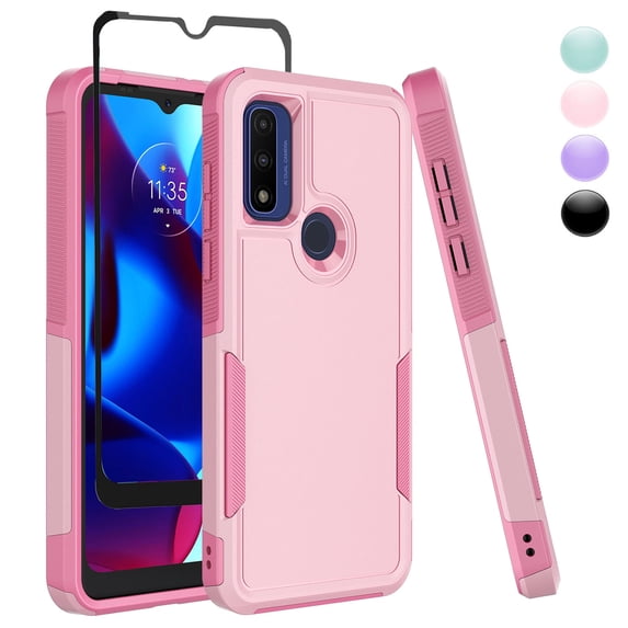 Njjex Moto G Pure Case With Screen Protector Military Grade Full Body Double Layer Protection Shock and Drop Resistant TPU Durable Removable for Motorola Moto G Pure Phone Case - Pink