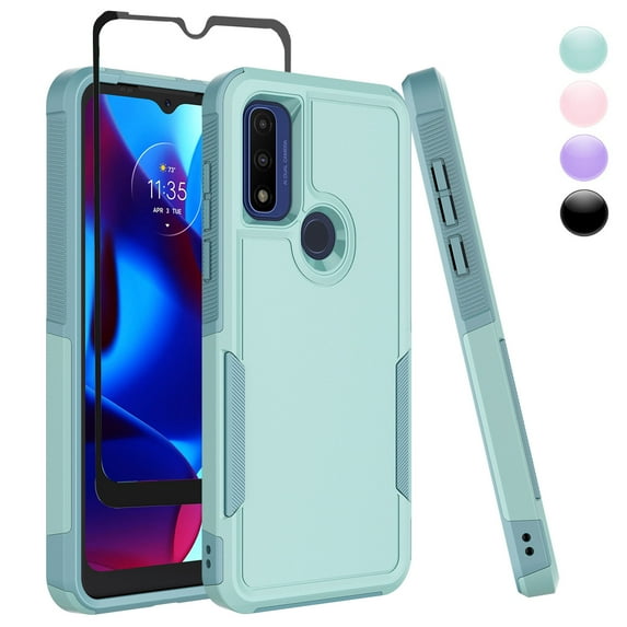 Njjex Moto G Pure Case With Screen Protector Military Grade Full Body Double Layer Protection Shock and Drop Resistant TPU Durable Removable for Motorola Moto G Pure Phone Case - Light Green