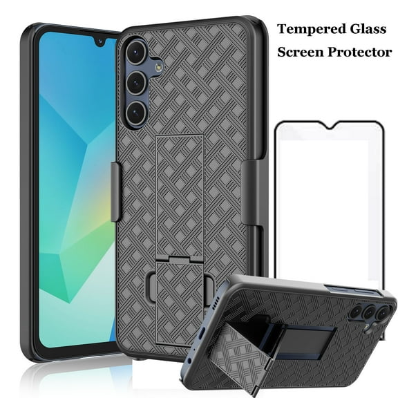 Njjex for Motorola Moto G 2025 Phone Case, Motorola G 5G 2025 Belt Clip Case Holster with Screen Protector, Swivel Kickstand Holder, Slim Shockproof Shell Pouch Phone Cover-Black