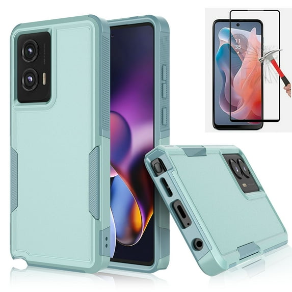 Njjex for Motorola Moto G 5G 2024 Case with Tempered Glass Screen Protector,360 Full Body Heavy Duty Rugged Shockproof Protective 2 in 1 PC Phone Cover,Green