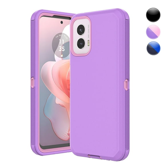 Njjex Motorola Moto G Power 5G 2024 Cases,Sturdy Phone Case for Moto G Power 5G 2024 6.7",Full-Body Shockproof Protection Heavy Duty Hard Plastic & Shock Rubber Bumper 3-in-1 Case Cover - Purple