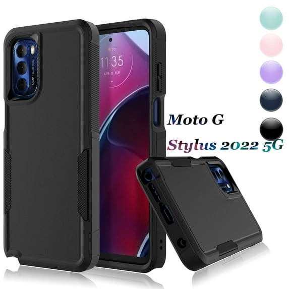 Njjex for Motorola Moto G Stylus | 5G | 2022 | XT2215 Case,2 in 1 Hard PC Phone Case for Moto G Stylus 5G 2022 ,Rubber & Rugged Shockproof Full Body Protection Case Cover - Black
