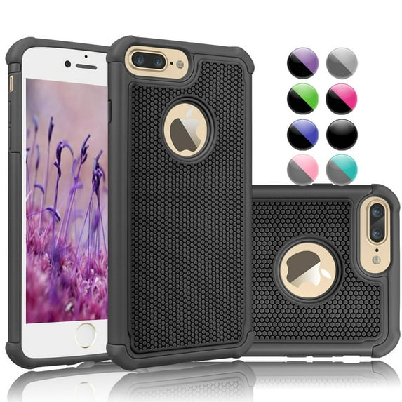Njjex Phone Case For 5.5" iPhone 8 Plus / iPhone 7 Plus, Njjex 2-Piece Shockproof Rugged Rubber Plastic Hard Case Cover For iPhone 8 Plus (2017) / iPhone 7 Plus (2016) -Black