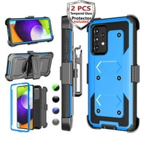 Njjex Phone Cases for Galaxy A52 4G 5G 6.5", [2 Pack Temerped Glass Screen Protector] Combo Holster Belt Clip [Heavy Duty] [Kickstand] Full-Body Rugged Holster Case (Blue)