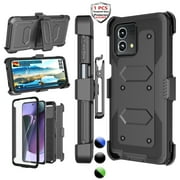 Njjex Phone Cases for Motorola Moto G Stylus 2023 5G 6.6", [Buit-in Temerped Glass Screen Protector] Combo Holster Belt Clip [Heavy Duty] [Kickstand] Full-Body Rugged Holster Case（Black)