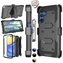 Njjex Phone Cases for Samsung Galaxy A15 6.5" 5G 2024, [Buit-in Temerped Glass Screen Protector] Combo Holster Belt Clip [Heavy Duty] [Kickstand] Full-Body Rugged Holster Case（Black)