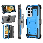 Njjex Phone Cases for Samsung Galaxy S21 Ultra 5G 6.8" 2021, Combo Holster Belt Clip [Heavy Duty] [Kickstand] Full-Body Rugged Holster Case (Blue)