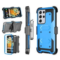 Njjex Phone Cases for Samsung Galaxy S21 Ultra 5G 6.8" 2021, Combo Holster Belt Clip [Heavy Duty] [Kickstand] Full-Body Rugged Holster Case (Blue)