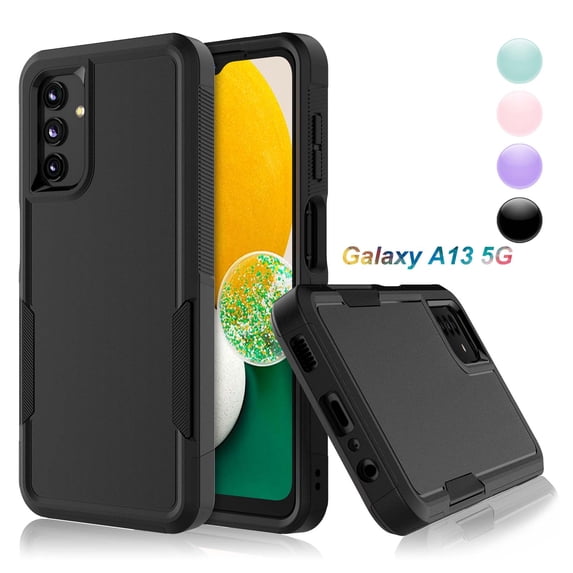 Njjex for Samsung Galaxy A13 5G Case, Galaxy A13 Case Dual Layer Rubber Protection Cover Anti-Scratch Protective Slim Lightweight Shockproof Heavy-Duty Case for Samsung A13 5G- Black