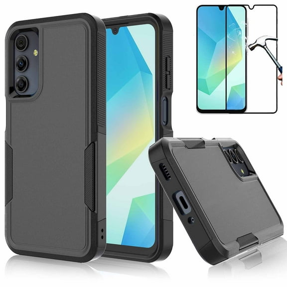 Njjex for Samsung Galaxy A16 5G Phone Case,360°Full Body Shockproof Heavy Duty Protection With Tempered Glass Screen Protector Case Cover for Samsung A16 6.7" 2024 (Black)