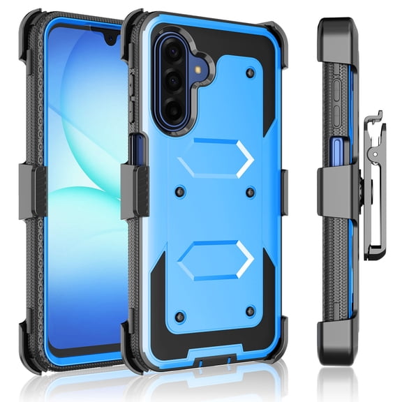 Njjex Samsung Galaxy A17 5G Holster Case[3-in-1]Military-Grade Drop Protection,Built-in Screen Protector &360Rotating Belt Clip Carrying Swivel Defender Full Body Cover for Samsung A17 -BlUE