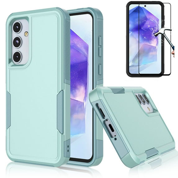 Njjex for Samsung Galaxy A55 5G 6.6" Phone Case,360 Full Body Shockproof Heavy Duty Protection With Tempered Glass Screen Protector Case Cover for Galaxy A55 5G (Green)