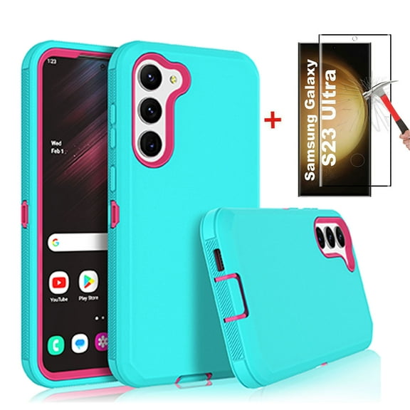 Njjex for Samsung Galaxy S23 5G Case with HD Screen Protector (1 Pack), Galaxy S23 5G Case, Samsung S23 5G Case Durable Shockproof 3-Layer Cover for Samsung S23 5G Phone (Mint Rose)