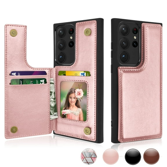 Njjex For Samsung Galaxy S23,S23 Plus,S23 Ultra Wallet Case, Galaxy S23 PU Leather Case,Luxury Slim Folio Flip Kickstand Shockproof Cards Holder Wallet Case Cover -Pink