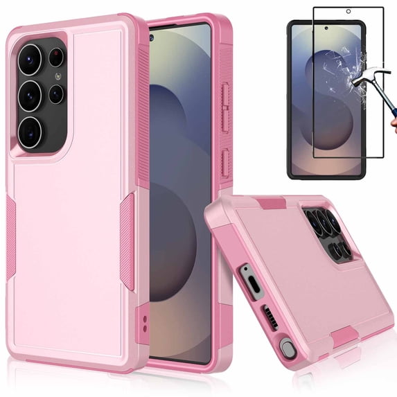 Njjex for Samsung Galaxy S25 Ultra 5G Phone Case,360°Full Body Shockproof Heavy Duty Protection With Tempered Glass Screen Protector Case Cover for Samsung S25 Ultra 6.8" 2025 (Rose Pink)