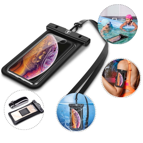 Njjex Waterproof Phone Pouch Floating for Galaxy S10 S10+ S9 S9+ S8 S8+ S8 Active S7 S7 Active S7 Edge S6 Note 9 Note 8 Note 5 Universal TPU Dry Bag w/Lanyard & Armband up to 6.5" Display -Black