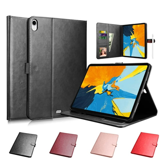Njjex iPad Pro 11" 2018 Case, iPad Pro 11 inch Cover, A1980 A2013 A1934 A1979 Case, Leather Slim Folio Stand Case with Card Slots Magnetic Closure Protective Cover (Support Wireless Charging) -Black