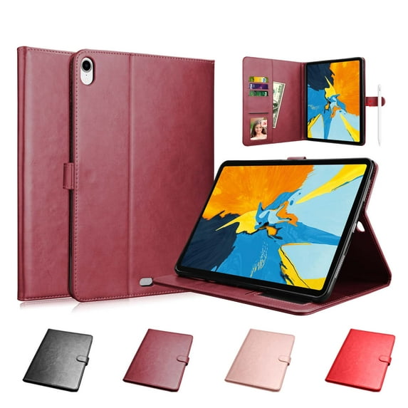 Njjex iPad Pro 11" 2018 Case, iPad Pro 11 inch Cover, A1980 A2013 A1934 A1979 Case, Leather Slim Folio Stand Case with Card Slots Magnetic Closure Protective Cover (Support Wireless Charging) -Wine