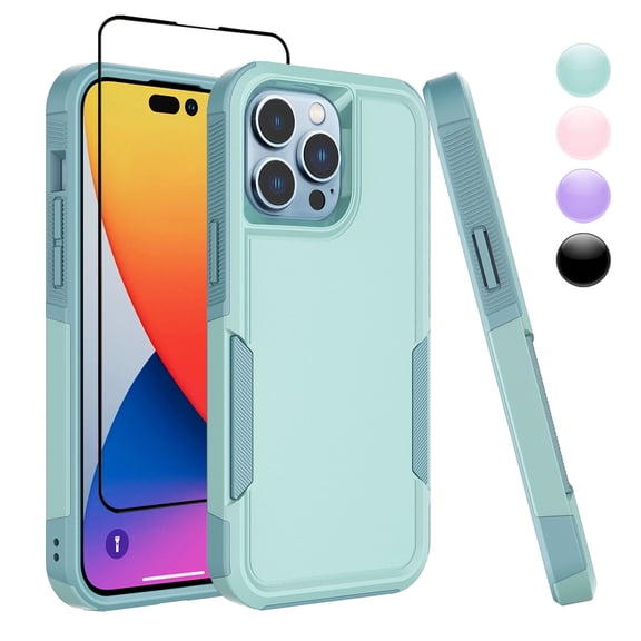 Njjex iPhone 14 Pro Max Case, [with a Screen Protector] Shockproof Full Coverage Protective Cover Phone Case for iPhone 14 Pro Max 6.7" Light Green