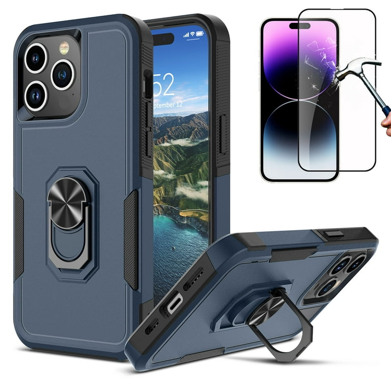 Njjex for iPhone 15 Pro Max Phone Case with Rotatable Ring Holder [Bulit-in  Kickstand],360°Full Body Shockproof Heavy Duty Protection Case with Screen