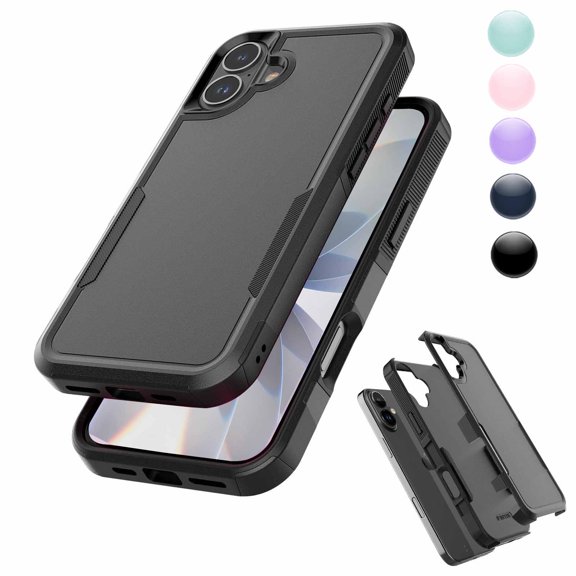 Njjex iPhone 17 Case 6.3" Shockproof Rugged Cover, Military Grade Protection, Slim Fit Anti-Slip Bumper Case Dual Layer Full Body Protective Cover for iphone 17 -Black