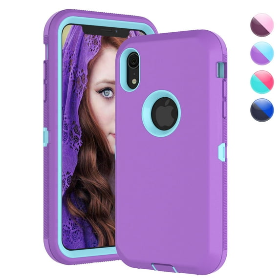 Njjex iPhone XR Cases, Sturdy Phone Case for iPhone XR 6.1", Full-Body Shockproof Protection Heavy Duty Armor Hard Plastic & Shock Absorption Rubber Rugged Bumper 3-in-1 Case Cover - Purple