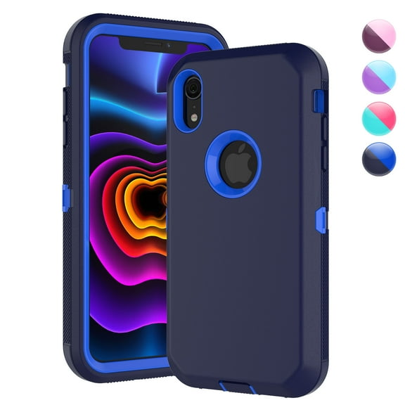 Njjex ull Body Shockproof Silicone Plastic Rugged Case for iPhone XR, Navy Blue
