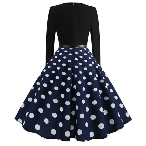 Njoeus 1950s Dresses for Women Long Sleeve Vintage Dress Polka Dots Retro Pinup Cocktail Party Midi Dress