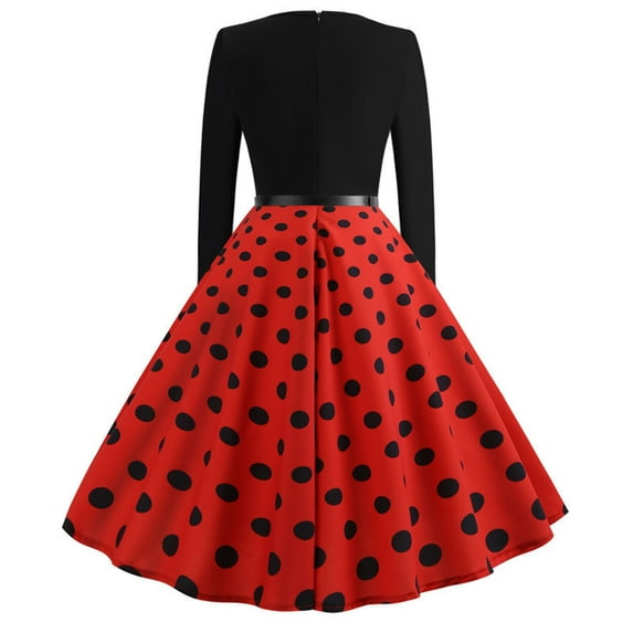 Njoeus 1950s Dresses for Women Long Sleeve Vintage Dress Polka Dots Retro Pinup Cocktail Party Midi Dress