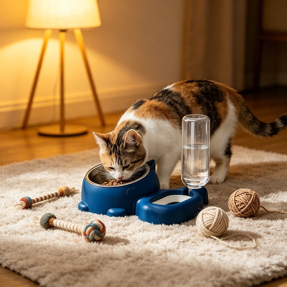Njoeus 2 in 1 Non Slip Pet Feeder Double Bowl Water and Food Removable Tray for Dry Wet Food From Home to Travel One Feeder Keeps Mealtime Clean and Safe Durable