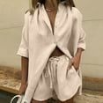 thumbnail image 1 of Njoeus 2 Piece Outfits for Women Lounge Sets Plain Short Sleeve Button-Down Shirt + Shorts Casual Cotton Comfy Sleepwear Pajama Sets, 1 of 7
