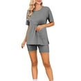 thumbnail image 1 of Njoeus 2 Piece Outfits for Women Summer Workout Tracksuits Short Sleeve Shirts and Bodycon Shorts Sets Beach Lounge Sweatsuit Set S-XXL, 1 of 1