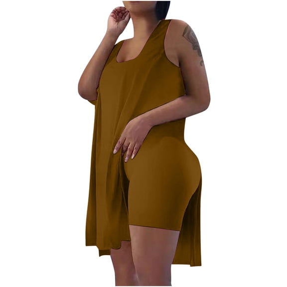 Njoeus 2 Piece Outfits for Women Sweatsuit Sets Casual Sleeveless Tunic Tops and Bodycon Biker Shorts Set Workout Lounge Tracksuit S-XXL