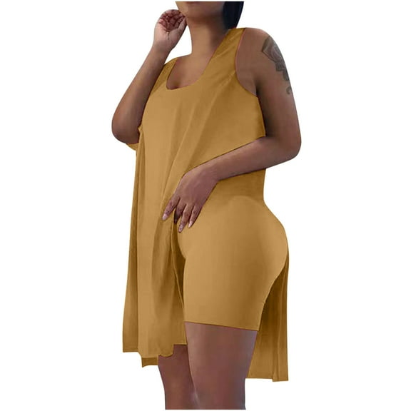 Njoeus 2 Piece Outfits for Women Sweatsuit Sets Casual Sleeveless Tunic Tops and Bodycon Biker Shorts Set Workout Lounge Tracksuit S-XXL