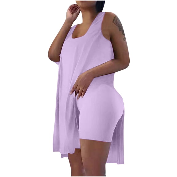 Njoeus 2 Piece Outfits for Women Sweatsuit Sets Casual Sleeveless Tunic Tops and Bodycon Biker Shorts Set Workout Lounge Tracksuit S-XXL