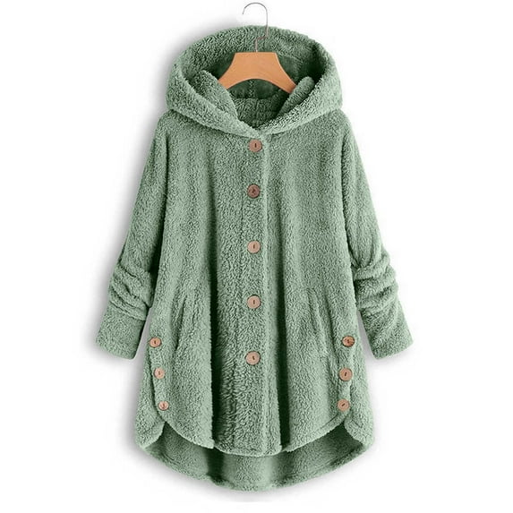 Njoeus 2023 Winter Coat for Women Hooded, Women's Plus Size Fleeces Jacket Hoodies Pullover Button Long Sleeve Tunic Coat Comfy Warm Clothes S-5XL