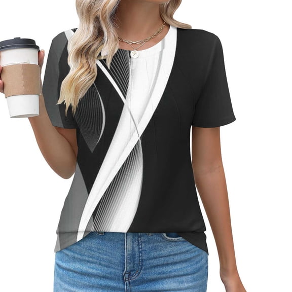 Njoeus 2024 Summer Women's Top Striped Top Business Casual Shirt Short Sleeve Boho Print Top