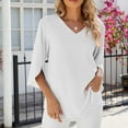 thumbnail image 1 of Njoeus 2024 Womens 3/4 Sleeve V-Neck Chiffon Shirts Casual Loose Tunic Top Summer Work Dressy Blouse Tops S-XXL, 1 of 3