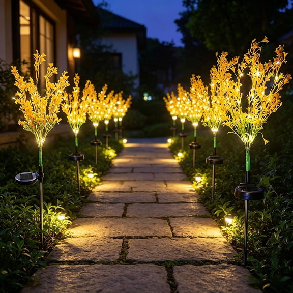 Njoeus 30.7in Solar Rape Flower Ground Light Artificial Plant Waterproof Garden Stake for Lawn From Bare Soil to Golden Field One Rape Flower Lights Up Spring