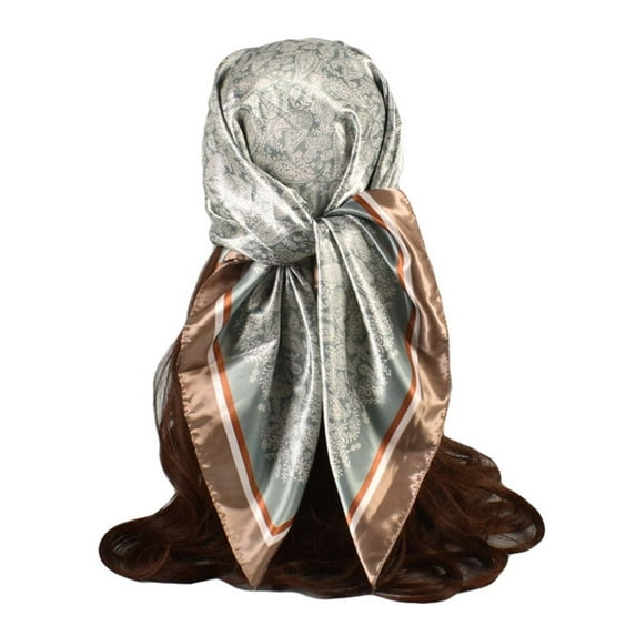 Njoeus 35" Squared Silk Like Head Scarf - Women's Fashion Silk Feeling Graphic Print Scarf for Hair Wrapping and Sleeping at Night