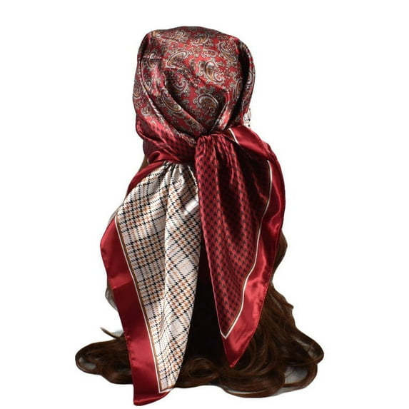 Aueoeo 35" Squared Silk Like Head Scarf - Women's Fashion Silk Feeling Graphic Print Scarf for Hair Wrapping and Sleeping at Night