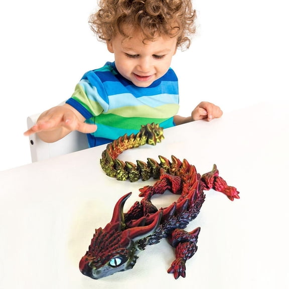 Njoeus 3D Printed Dragon Sculpture – Desktop Decor for Collectors, Fantasy Gifts & D&D Miniatures – Intricate Paintable Design, 3D Dragon Figurine (13.4-Inch, Multi-Color)