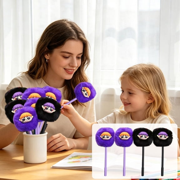 Njoeus 4pc sch-ool Starting Season stud-ent Stationery Plush Ball Gel Pen One Set of Four Fluffy Pom-Pom Pens Turns Every Writing Session into a Soft and Squeezable Comfort Break