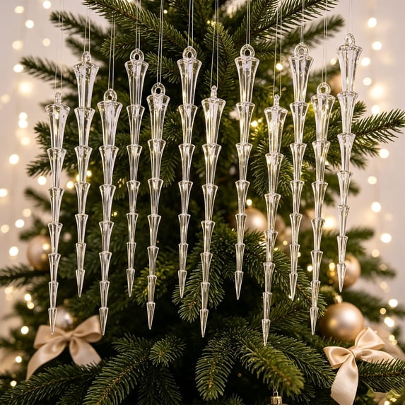 Njoeus Artificial Icicle Pendant, 12Pcs Christmas Tree Decor, 16cm Festival Ornament in Clear, Brings Cool Icy Elegance for Tree Wedding Display in Clear